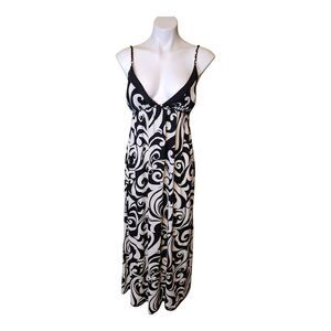Pink Pokadot Women's Maxi Black White Scroll‎ Spaghetti Strap Dress Size Medium